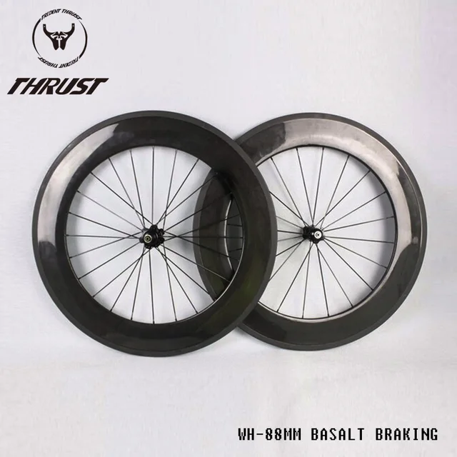 Cheap 2016 THRUST china 88mm Clincher T800 UD/3K Road fiber frame wheelset V brake Carbon road bicycle wheels Basalt