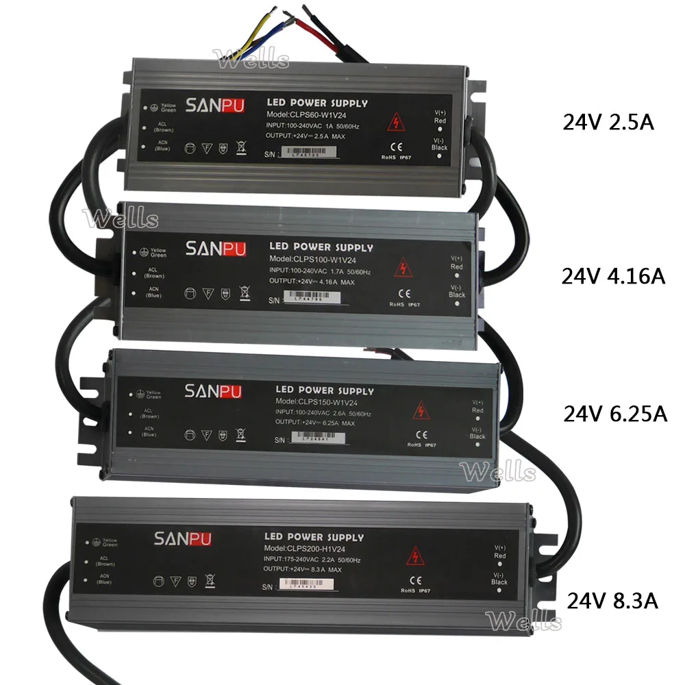 

DC24V Ultra-thin LED Transformer 60W 100W 150W IP67 Waterproof Electronic Driver Aluminum alloy led Power Supply for led light