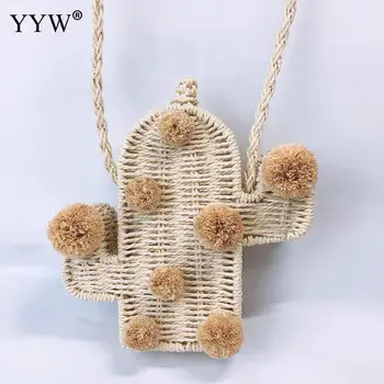 

2019 Straw Bags Cactus Summer Bohemia Rattan Shoulder Bag Handmade Woven Beach Crossbody Bag Fashion Handbag Bali Box Bag Small