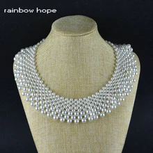 Трендовое разноцветное глянцевое круглое жемчужное колье-чокер, романтичное плетеное кружевное ожерелье-воротник, новинка, эффектное модное ювелирное изделие для женщин