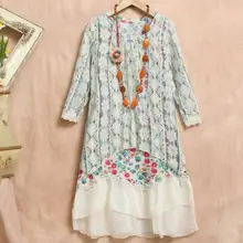 Кружевное платье в стиле Лолиты Mori Girl с цветочным рисунком Mori Estilo Faldas Vestido, женское свободное повседневное цельнокроеное платье Mori Girl Gispy Tunique Hippie