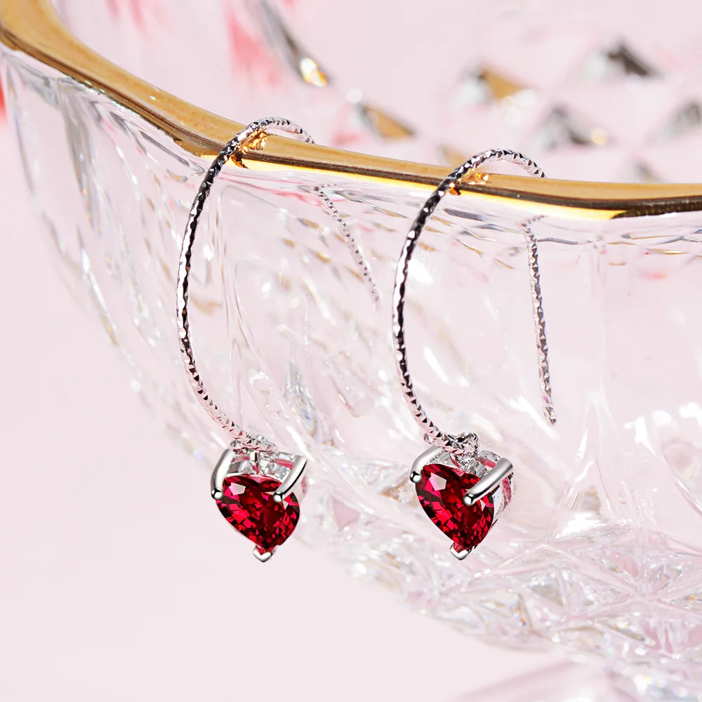 Модные очаровательные красные с фианитами, в форме сердца 925 стерлингового серебра серьги-гвоздики для Для женщин девочек Мода элегантные AAA серьги из циркона, украшения в подарок