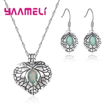 Античный 925 пробы серебро Винтаж ювелирные изделия подарочные наборы Романтический сердечный кулон ожерелье серьги опал камень Bijoux