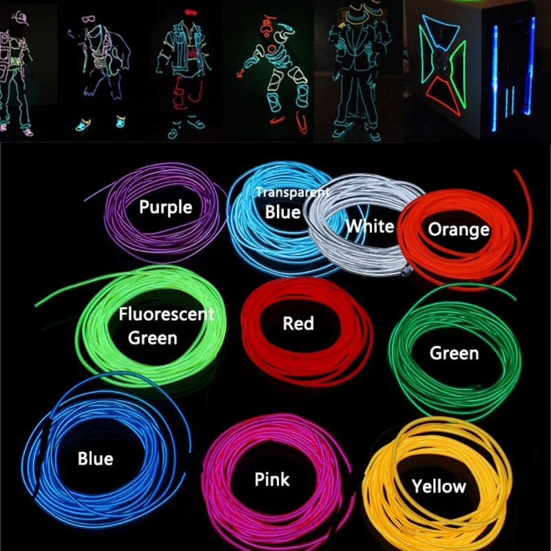 

Diy Waterproof LED Cold Light Strip Light Neon Glow Lightening Rope Tube Cable Controller Battery Home Car Party Decor