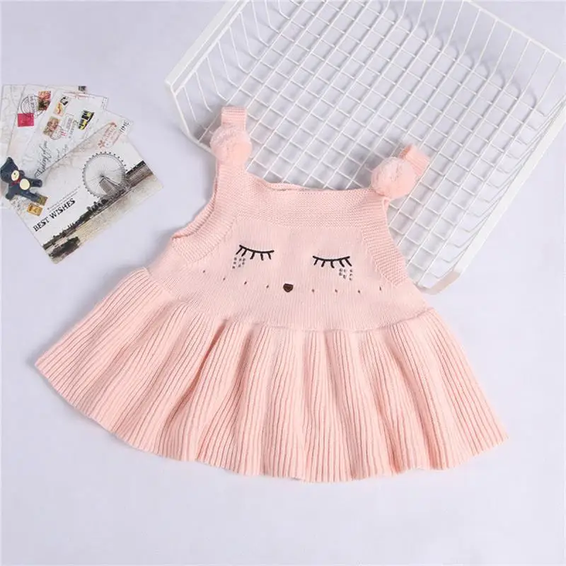 Платье для маленьких девочек, однотонное трикотажное платье для девочек, зимняя детская одежда, платье без рукавов с круглым вырезом для малышей - Цвет: Pink