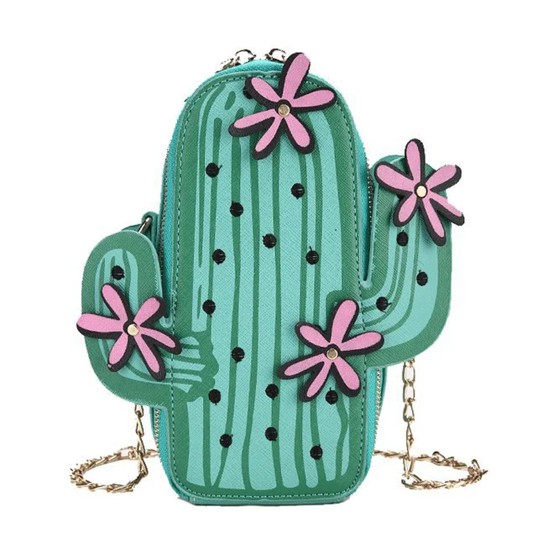 

2018 Cactus Small Chain Bucket Bag women Green Shoulder Bag Designer Zipper Messenger Bag Crossbody Female Cute Purses Handbags
