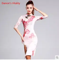 Новинка 2017 Профессиональный элегантные пикантные неравные Для женщин cheongsam бахрома юбка Дамы Латинской Танго Бальные Сальса платье для