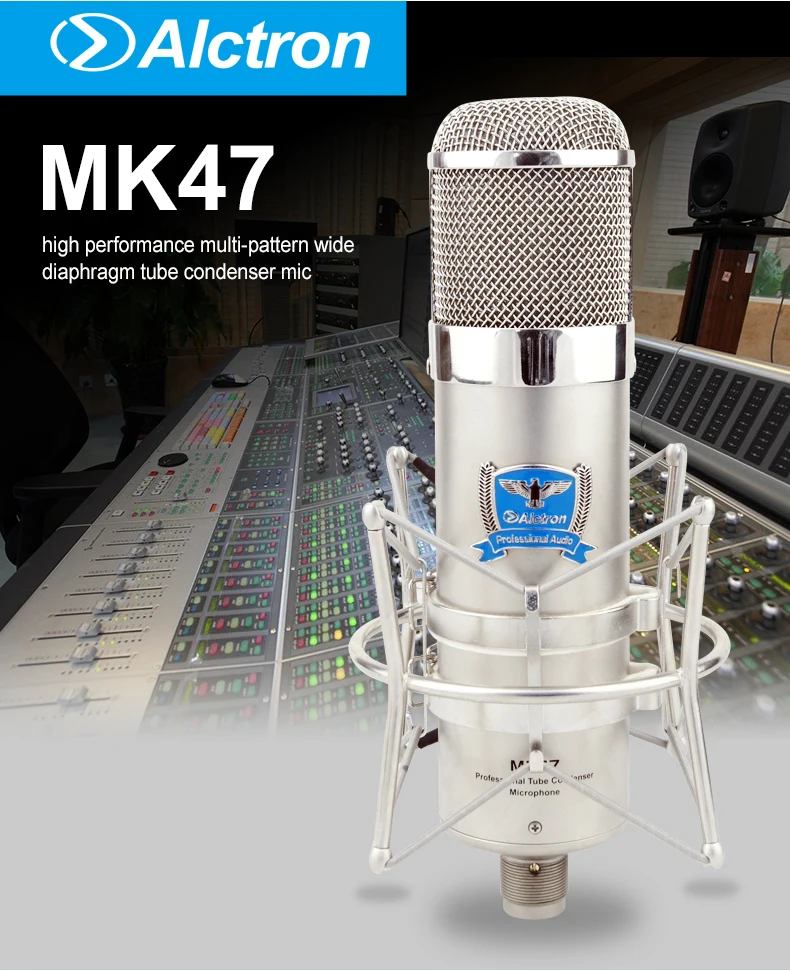 Alctron MK47 Профессиональный Большой мембранный трубчатый конденсаторный Студийный микрофон, профессиональный трубчатый конденсаторный микрофон для записи, используемый на сцене