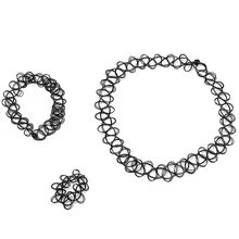 Vintage boho tatuagem gargantilha elástico estiramento colar conjunto retro henna