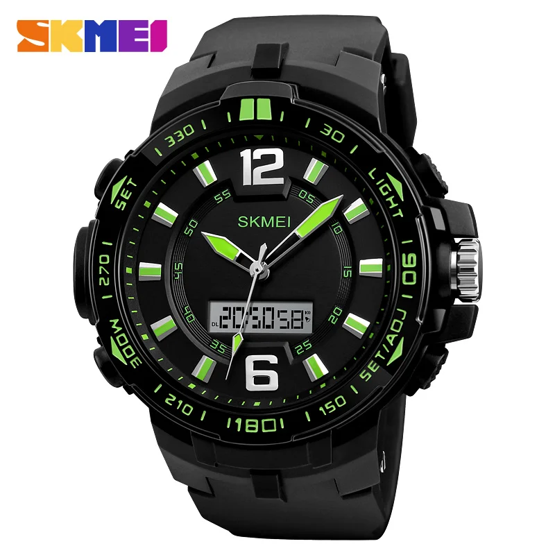 SKMEI мужские спортивные часы с большим циферблатом водонепроницаемые Chrono повседневные кварцевые часы с двойным дисплеем наручные часы Мужские часы Relogio Masculino - Цвет: green