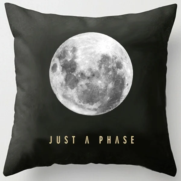 Home Fashion Black Decorative Moon Print Just A Phase Throw Pillow Cover Art Gift Cushion Cover Pillowcase 1818inch