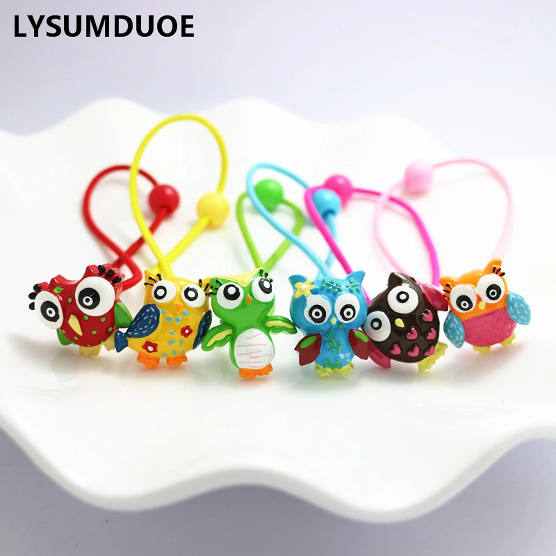 

1Set Kawaii Owl Hairpin Women Elastic Hair Bands Girl Hair Accessories Cartoon BB Clip Animal Resin Bead Rope Children Accessory