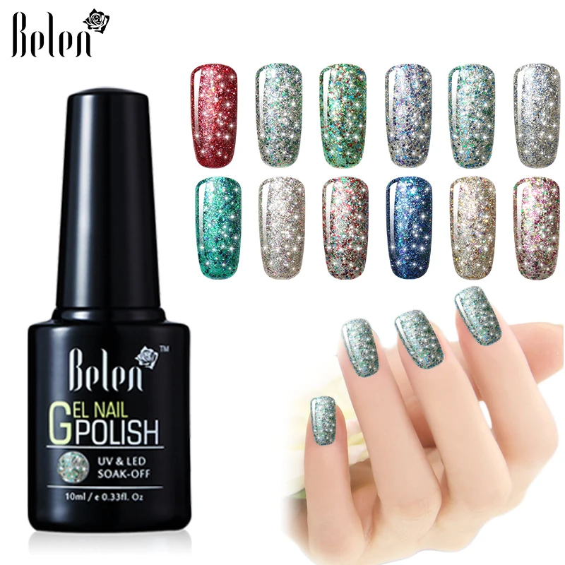 

Belen 10ml Nail Art Starry Nail Gel Polish UV Nail Glitter Lacquer Polish Manicure Bling Gel Nail Polish Color Gelpolish Varnish
