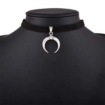 

Girls Cloth Gothic Choker Black 1PC Pendant Necklace Moon Exquesite Handmade Unique Alloy Adjustable Wedding Velvet Ribbon Women