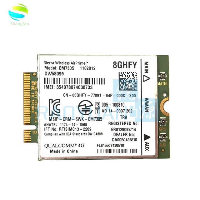 

DW5809e 6H20D/P9FG8 for Sierra Wireless EM7305 M.2 4G 100M LTE WWAN Card Module Dell E7450 E7250/7250 E5550/5550 E5450/5450