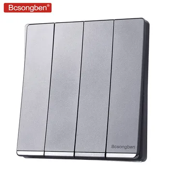 

Bcsongben standard switch push button light switch wall Silver gray Nordic simple style 4 Gang 2 Way Switch AC 110-250V J2-4K2