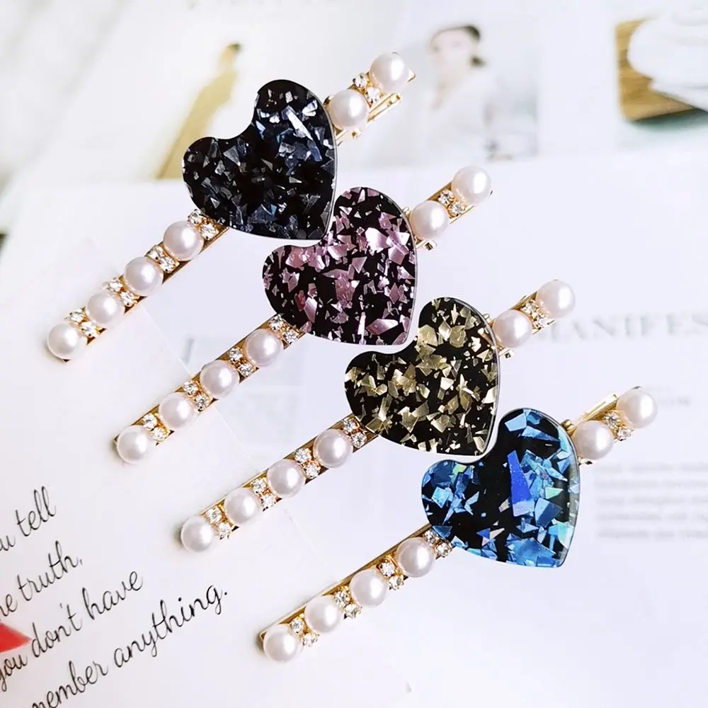 

Fashion Geometric Acrylic Hair Clips Round Heart Shape Hairpin Glitter Crystal Pearl Barrette Women Girls Hair Accessories