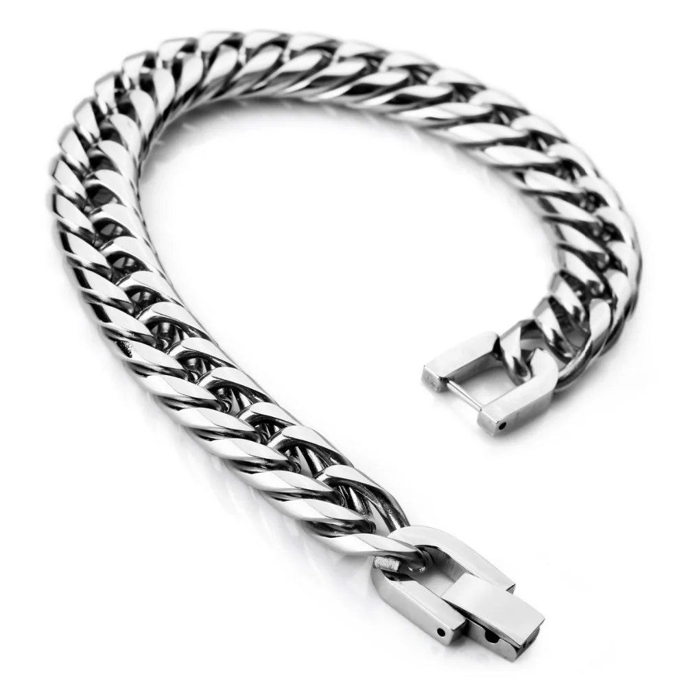 Mens Large Heavy Stainless Steel Bracelet Link Wrist Polished Silver