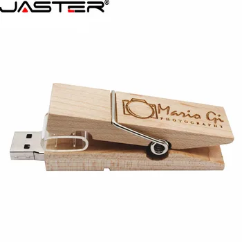 

JASTER hot selling creative Wood clip real capacity USB 2.0 4GB/8GB/16GB/32GB/64GB USB flash drive 10 PCS free logo