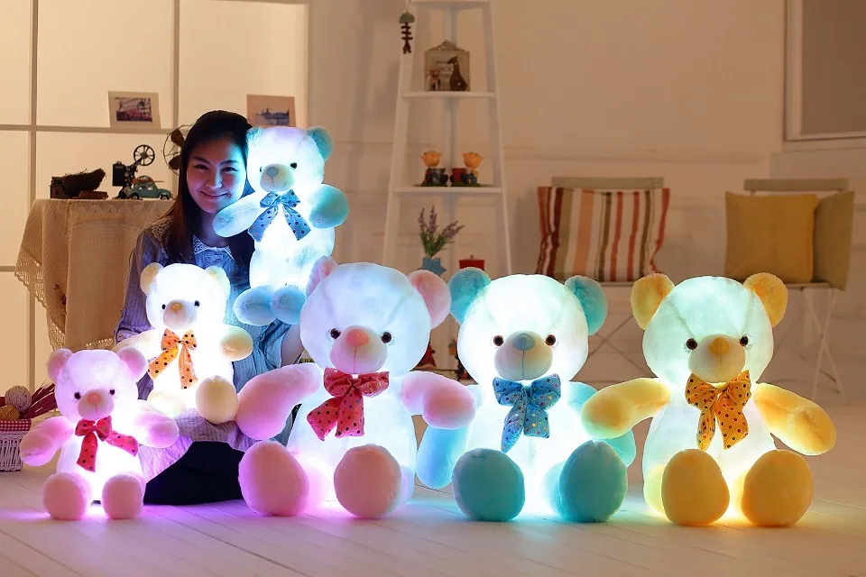 Красочный светодиодный плюшевый мишка, светящиеся плюшевые игрушки, кавайный светящийся Мишка, мягкие животные, куклы, Ночной светильник, милый Мишка, плюшевые игрушки для детей