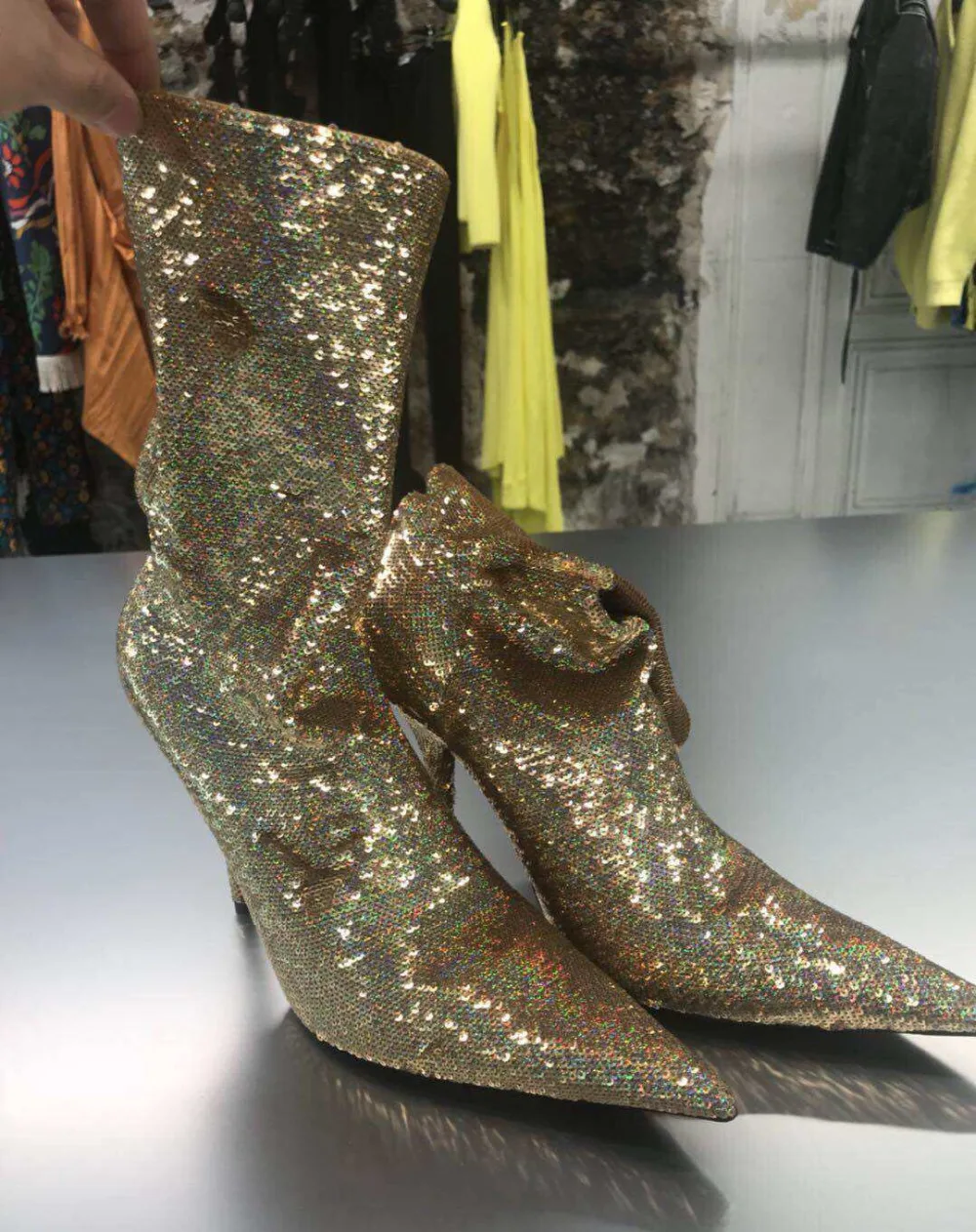 

Super Star Bling Glitter Women Long Boots Sexy Lady Money Pointed Toe Over-The-Knee Women Shoes High Heels Short boots