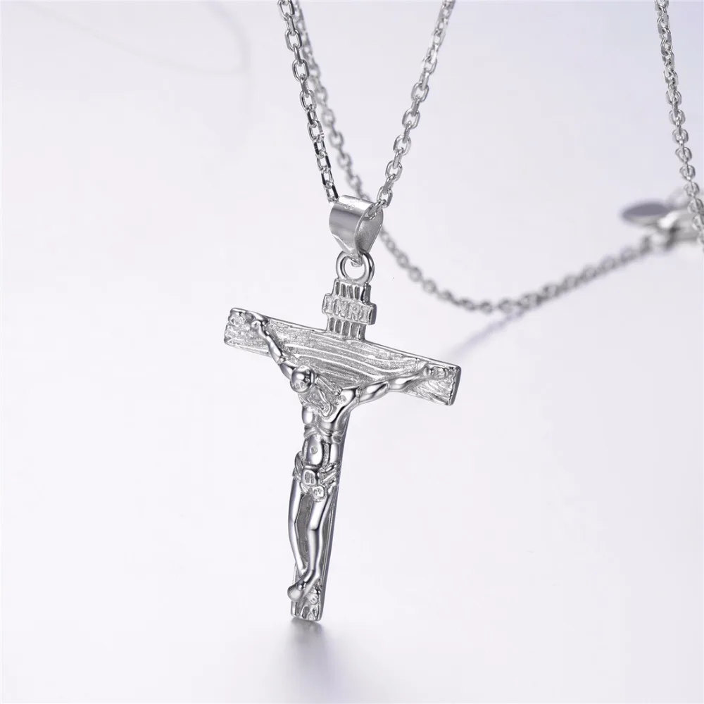 SILVERCUTE цельное 925 пробы Серебряное ожерелье Крест Иисуса Христа унисекс
