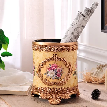 

European style living room no trash cans, fashion home, large luxury retro circular garden waste basket resin