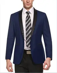 Высокое качество одна кнопка-синий смокинг для жениха лацканы с отворотом для шафера мужские спортивные Пиджаки Костюмы (куртка + брюки +