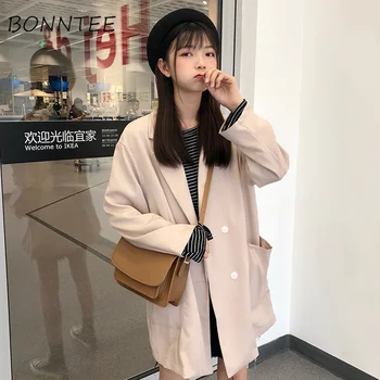 

Trench Women Double Breasted Straight Solid Simple Long Sleeve Leisure Outwear Womens All-match Korean Daily Kawaii Pockets Chic