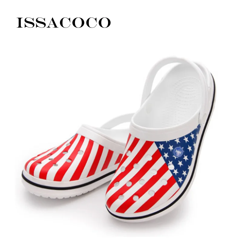 ISSACOCO/Новинка года; тапочки; Мужская обувь; обувь с отверстиями; сандалии; мужские шлепанцы с отверстиями; дышащая пляжная обувь; Zapatillas Sandalet Chinelo - Цвет: America