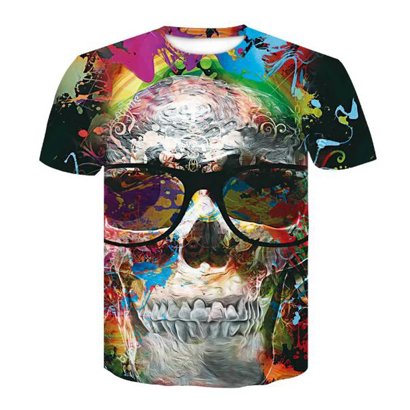

Manufacturers selling hot style black and white skull 3 d T-shirt digital printing short sleeve round collar sell like hot cakes