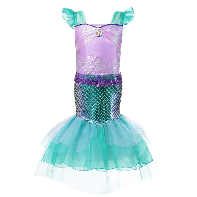 Girls Princess Ariel Dress up Costume Kids Petal Sleeve Print Gown Girl ...