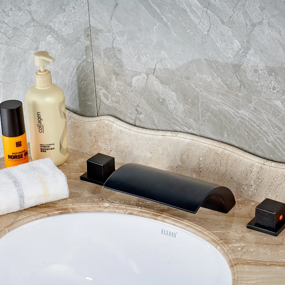 

Uythner Newly Arrival Widespread Oil Rubbed Bronze Bathroom Sink Faucet Mixer Tap Dual Handles Basin Faucet