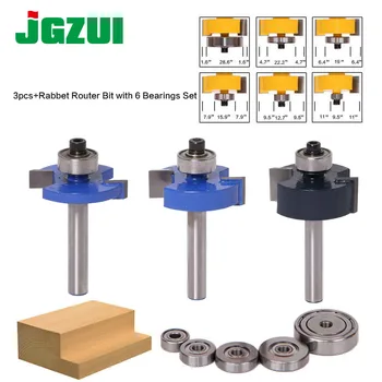 

3pcs Rabbet Router Bit with 6 Bearings Set -1/2"H - 1/4" Shank Woodworking cutter Tenon Cutter for Woodworking Tools