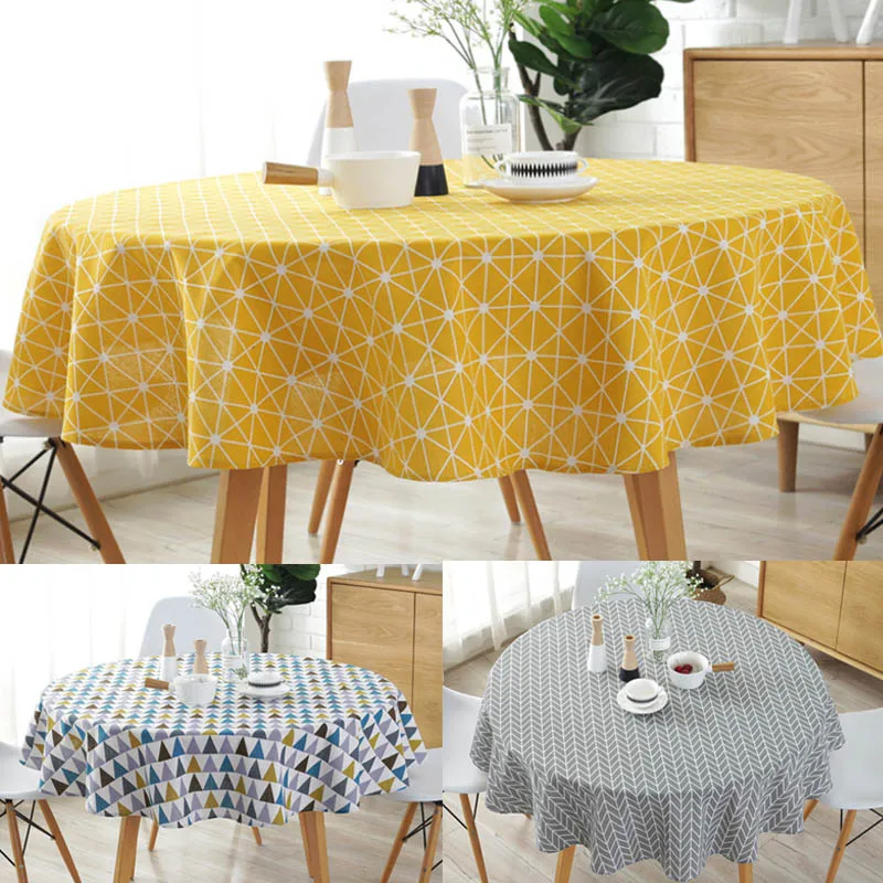  Linen Printing Tablecloth Round Table Cloth 1 Pcs Table Cover Nordic Polyester Cotton Home Kitchen 