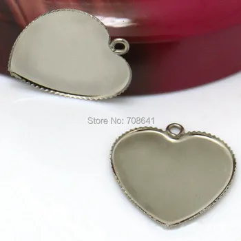 

25mm Blank Stainless Steel Heart Bezel with a Loop Pendant Bases Settings Glass Cabochon Connector Pendant DIY Charms Findings