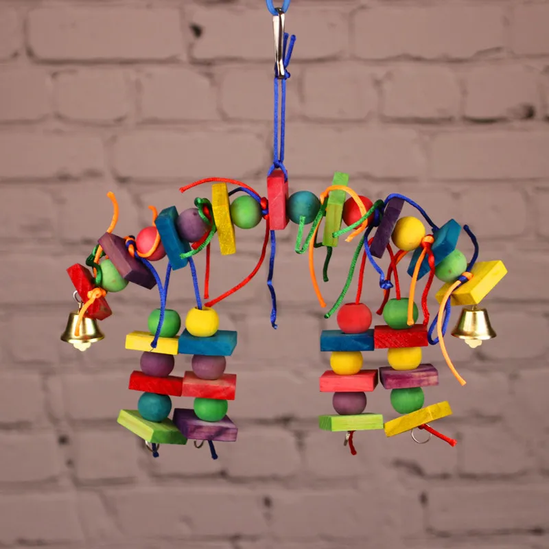 Parrot Colorful Wood Toys Birds Standing Chewing Rack Toys Hanging