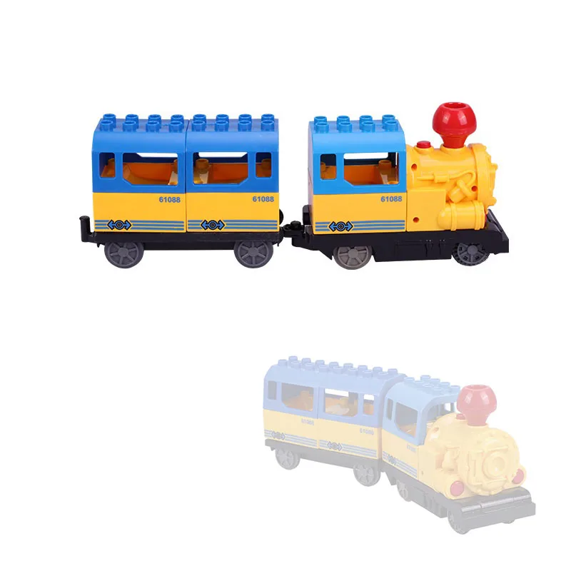Сборная железная дорога, большие строительные блоки, поезд, вагон, трек, набор совместимых Duploes, кирпичи, домашние интерактивные игрушки для детей, подарок - Цвет: Yellow train set