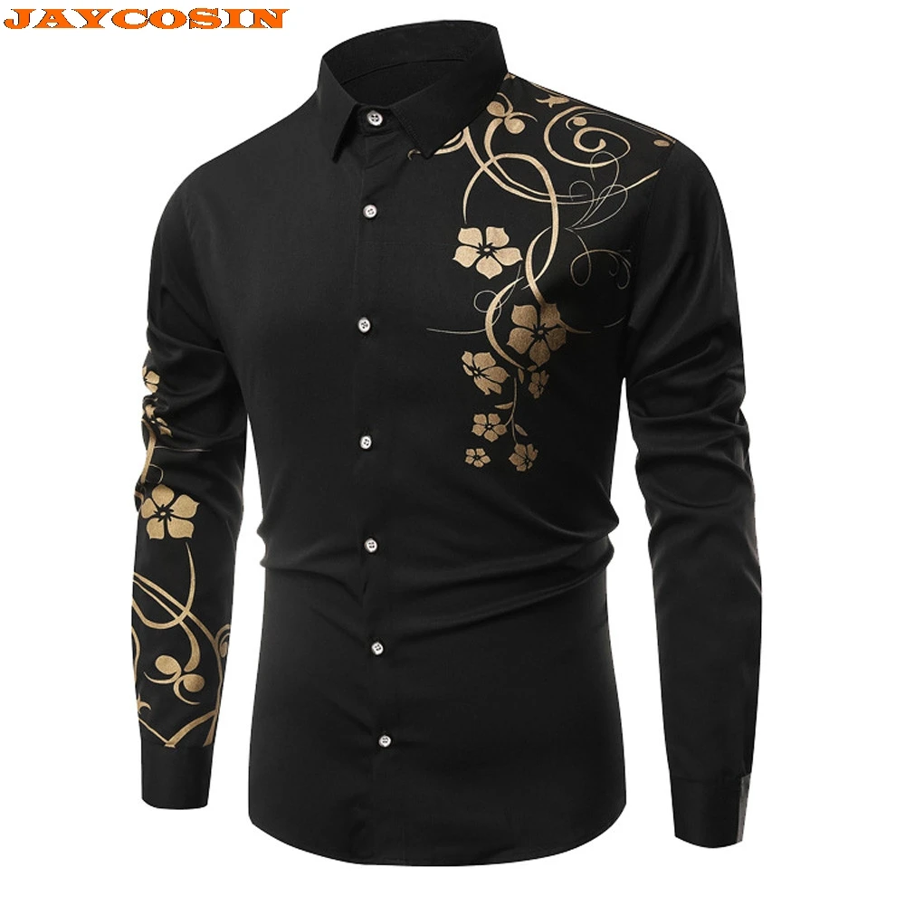 

JAYCOSIN Hot High Quality Fashion Design Men Spring Winter Casual Flower Printed Long Sleeve Slim Shirt Top Blouse New