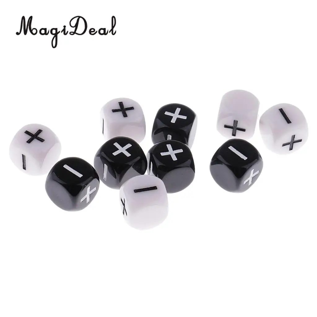 MagiDeal High Quality 10Pcs Plastic 6-Sided Dice Minus Plus D6 for Table Games D&D MTG RPG Gaming School Party Bar Game Props