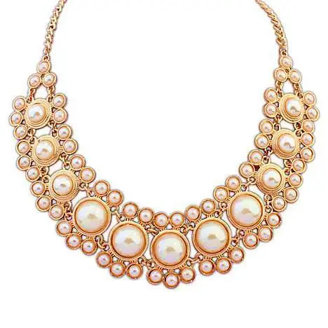 Moon Classic Pearl Gold Plated Chains Collar Bubble Layered Statement Necklaces New 2015 Fashion Jewelry Women Wholesale N223 | Украшения и
