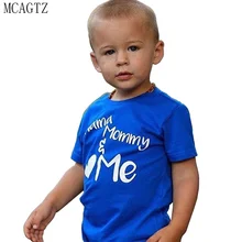 MCAGTZ/ г. Модная Стильная летняя хлопковая синяя футболка с короткими рукавами и надписью для малышей футболка с круглым вырезом для мальчиков и девочек одежда для малышей