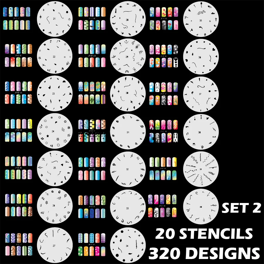 

Custom Body Art Airbrush Nail Art Templates Stencil Set 2 with 20 Stencil Template Design Sheets 320 Designs