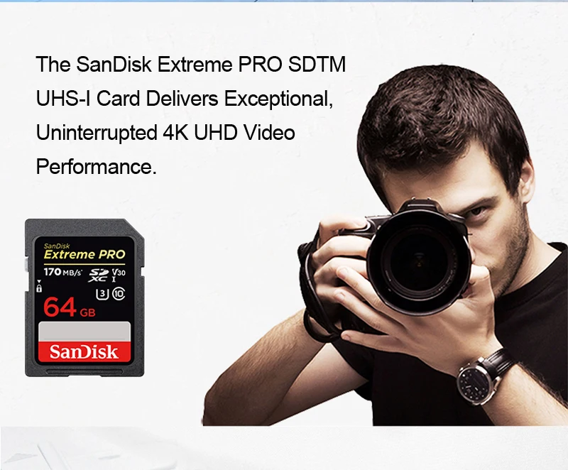 Двойной Флеш-накопитель SanDisk Extreme PRO SDHC и SDXC UHS-I Card 64 Гб 128 ГБ 256 ГБ до 170 МБ/с. Class10 C10 U3 V30 UHS-I 4K 32GB 95 МБ/с. для Камера