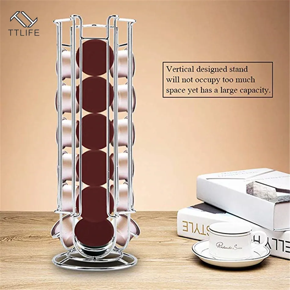 

TTLIFE Metal Coffee Pod Holder Iron Chrome Plating Stand Coffee Capsule Storage Rack 18pcs Dolce Gusto Capsule Large Capacity