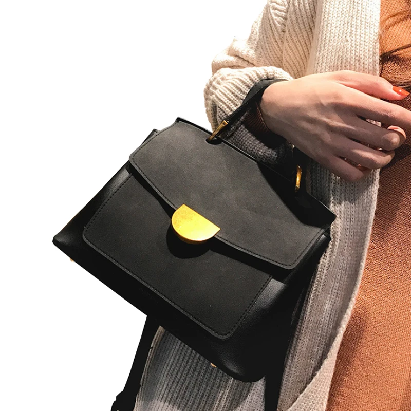 

Vintage Women Handbag 2019 Luxury Designer Nubuck Leather Lock Cover Shoulder Bags New Fashion Women Messenger Bags Sac A Main