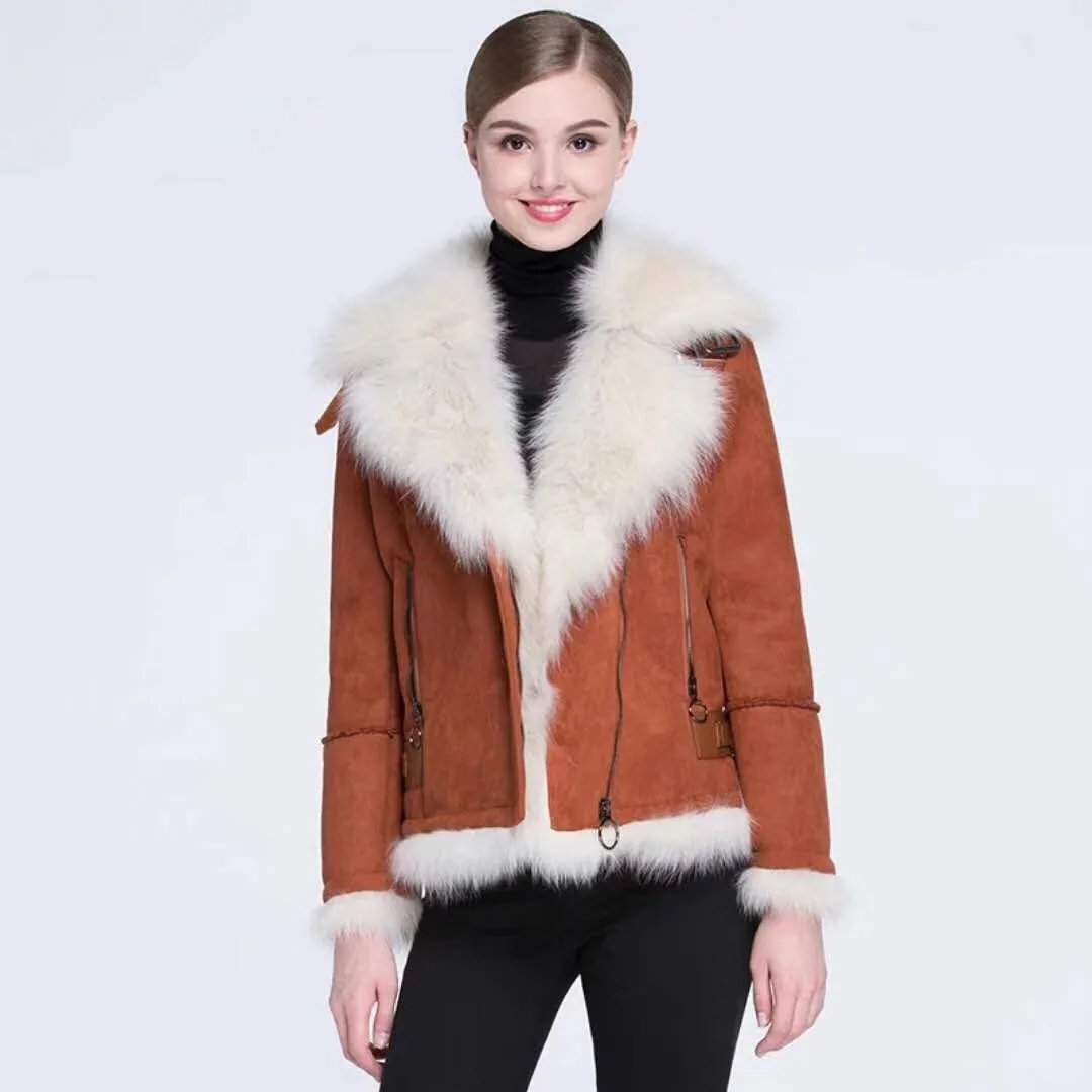 Cuir Fourrure orange Army Mode Avec bourgogne Renard Femmes Peau Veste Green noir Moto Faux En Rf0210 Réel De Manteau Mouton Naturel 5PqgwHga