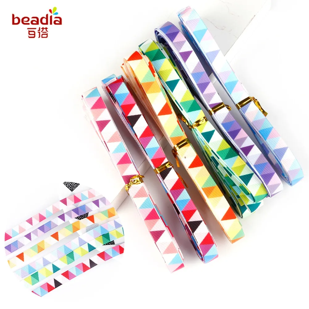 

Fashion Multi color option geometric pattern Grosgrain Ribbon 5-6 yards/bag Packing fabric tape for DIY Home&Sewing Accessory