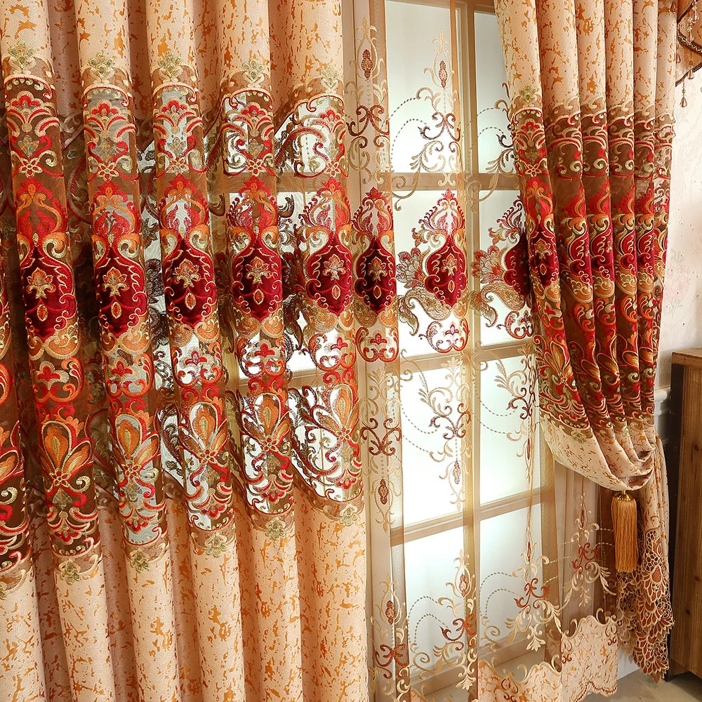 

European Curtains for Living Dining Room Bedroom Chenille Embroidered Curtains Luxury Villas Valance Curtain Fabric