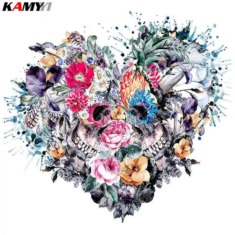 

DIY Diamond Painting Cross Stitch Skull Flower Needlework 5D Diamond Embroidery Mosaic Full Square Rhinestones XY1